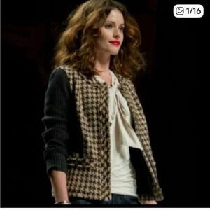 Cabi # 978 Houndstooth Mixer Zip Up Sweater Jacket Size 8